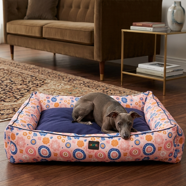 Skatrs Floral Bed for Dogs & Cats (Pink/Blue)
