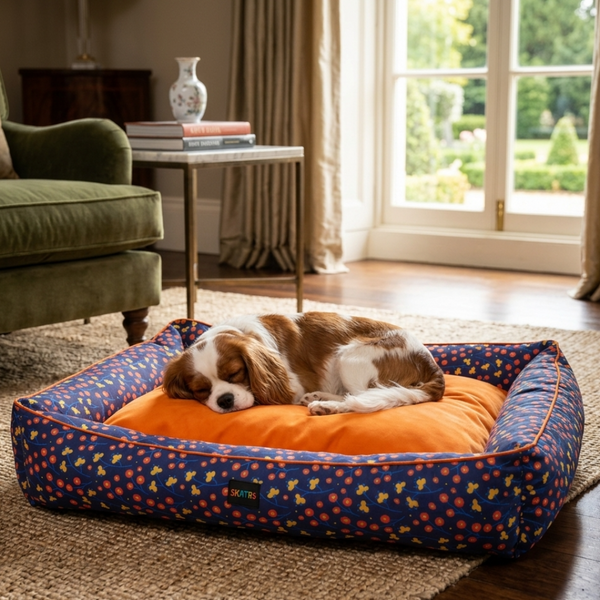 Skatrs Floral Bed for Dogs & Cats (Blue/Orange)