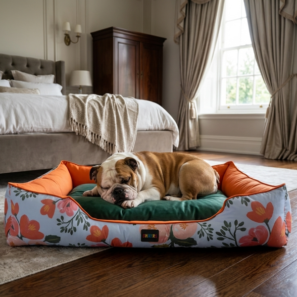 Skatrs Flower Meadow Bed for Dogs & Cats (Orange/Green)