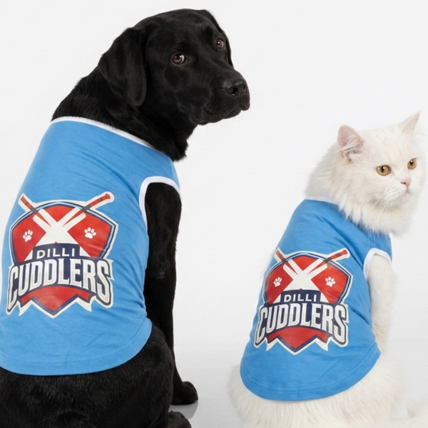 Skatrs Dilli Cuddlers Cricket Jersey for Dogs and Cats (Blue)