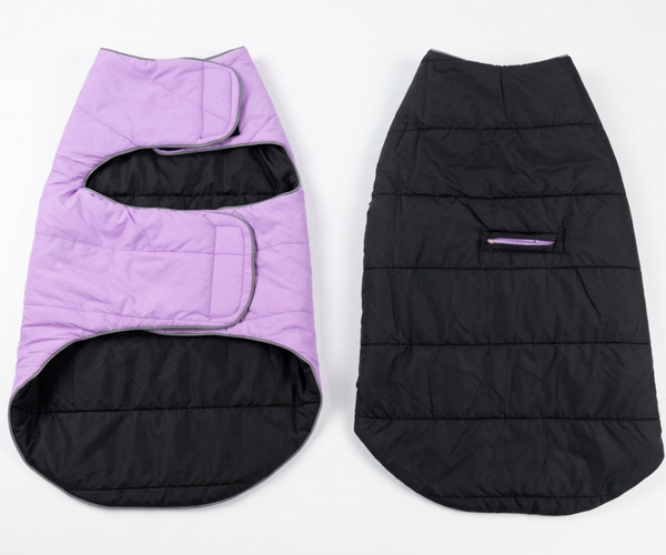 Skatrs Puffer Reversible Jacket for Dogs and Cats (Black/Lilac)