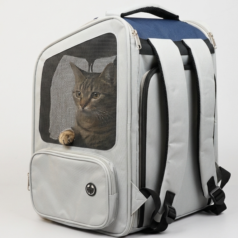 Skatrs Breathable Cat Backpack Carrier Foldable & Ventilated Travel Bag for Adult & Kitten Cats (Blue) Cats-Bedding, Mats & Travel Supplies Skatrs