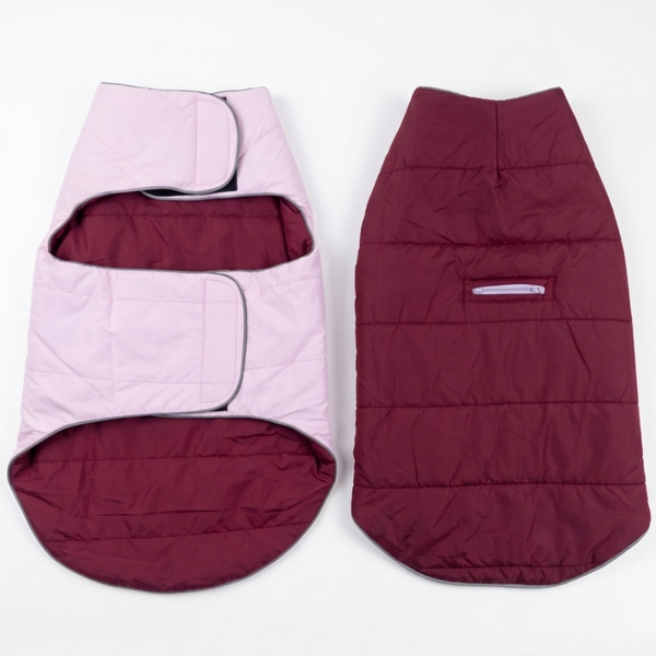Skatrs Puffer Reversible Jacket for Dogs and Cats (Wine/Pink)
