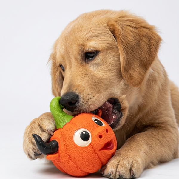 Skatrs Pumpkin Bull Head Latex Chew Toy for Dogs