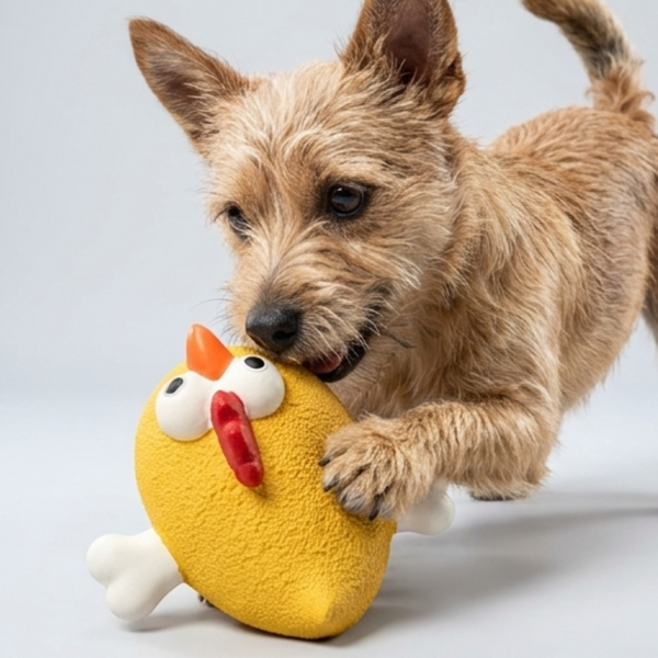 Skatrs Round Chicken Squeaky Latex Chew Toy for Dogs (Yellow)