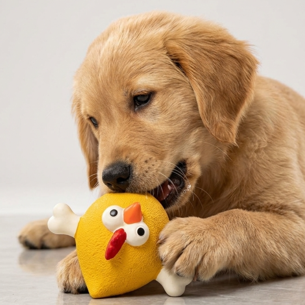 Skatrs Round Chicken Squeaky Latex Chew Toy for Dogs (Yellow) Dogs-Toys Skatrs