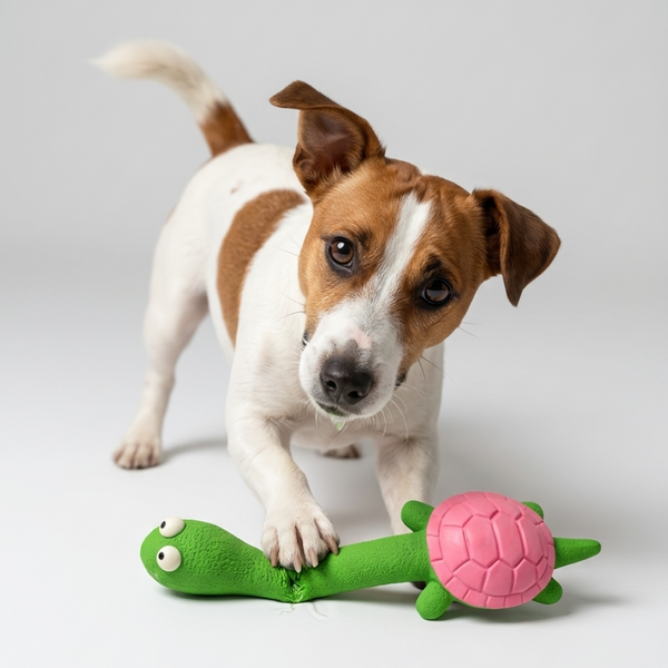 Skatrs Long Turtle Latex Dental Chew Toy for Dogs (Green)