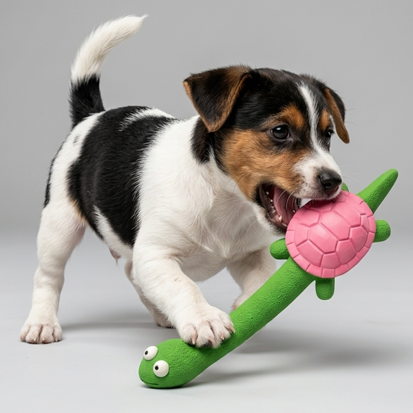 Skatrs Long Turtle Latex Dental Chew Toy for Dogs (Green)