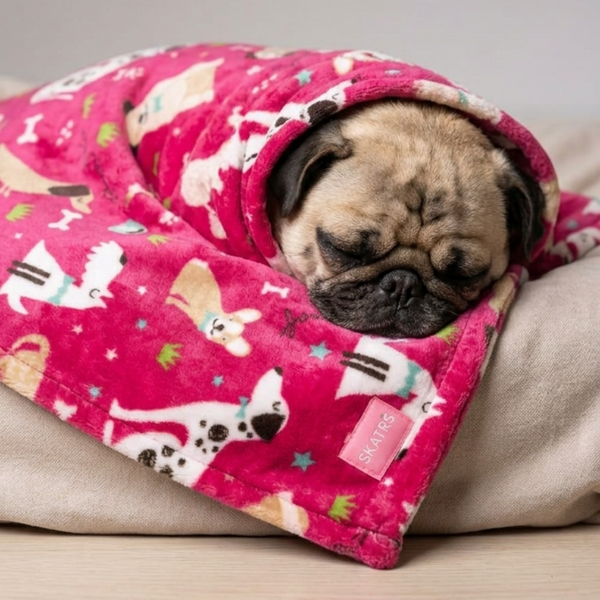 Skatrs Dog Print Blanket for Pets & Humans (Pink)