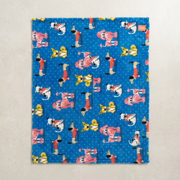 Skatrs Dog Print Blanket for Pets & Humans (Blue)