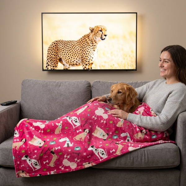 Skatrs Dog Print Blanket for Pets & Humans (Pink)