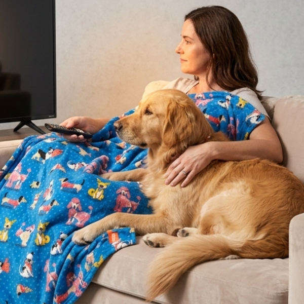 Skatrs Dog Print Blanket for Pets & Humans (Blue)