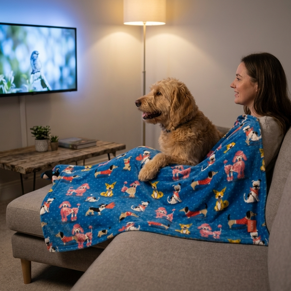 Skatrs Dog Print Blanket for Pets & Humans (Blue)