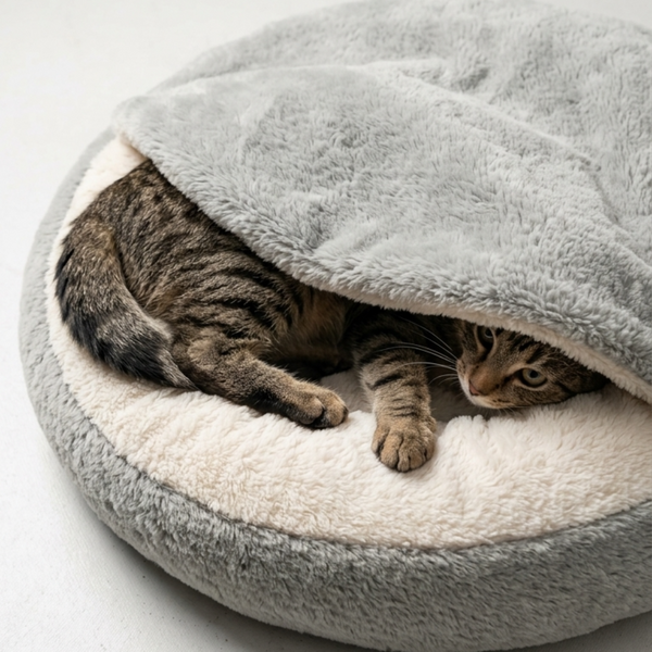 Skatrs Bed and Blanket for Small Dogs, Cats and Kittens (White and Grey)