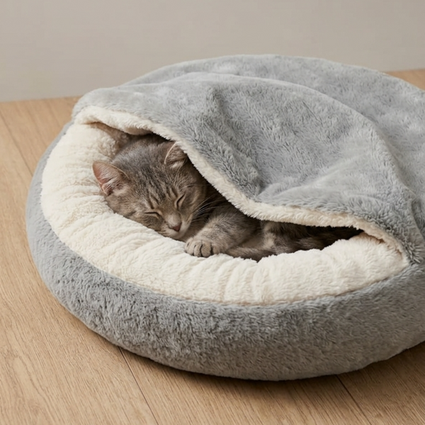 Skatrs Bed and Blanket for Small Dogs, Cats and Kittens (White and Grey)