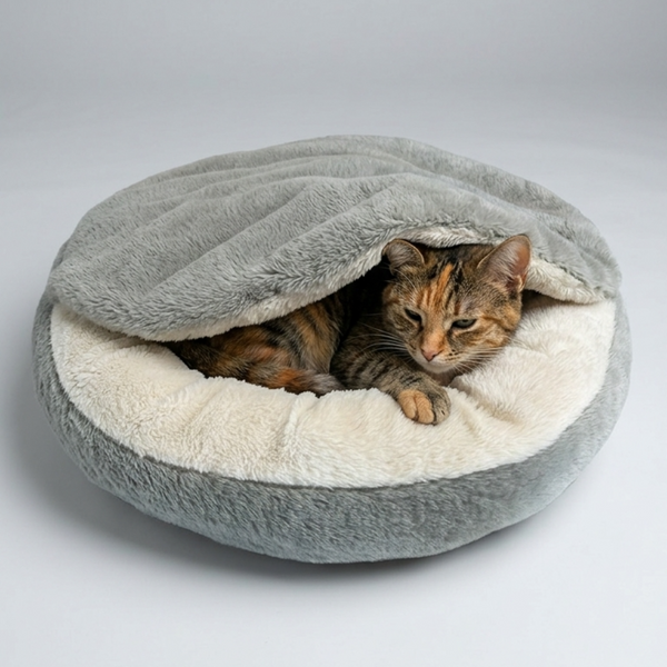Skatrs Bed and Blanket for Small Dogs, Cats and Kittens (White and Grey)