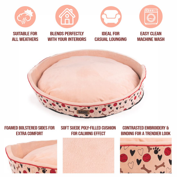 Petter World Soft Micro Fur Round Orthopedic Cuddler Bed with Removable Cushion Top for Dogs (Peach Pearl)