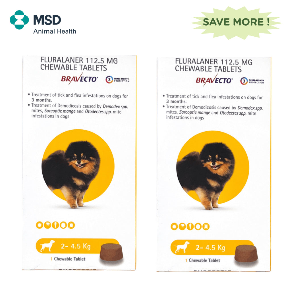 MSD Animal Health Bravecto (2-4.5kg) Tablet Combo (2 tablets) Dogs-Pharmacy MSD Animal Health Pharmacy 2tablets