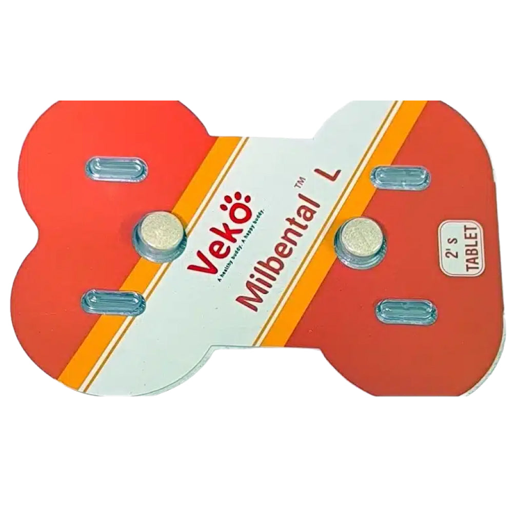 Veko Milbental Dewormer Tablets for Dogs (2 Tablets) Dogs-Pharmacy Veko Pharmacy L - 1 strip (2 tablets)