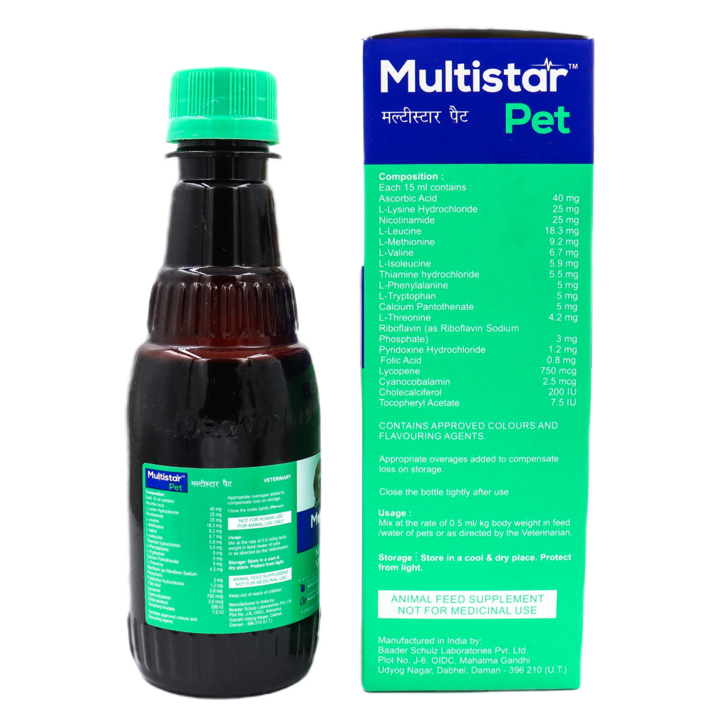 Mankind Multistar Pet Syrup Multivitamin Supplements for Dogs and Cats (200ml) Both-Pharmacy Mankind Pharmacy