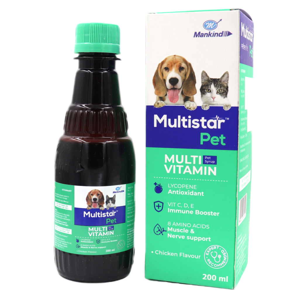 Mankind Multistar Pet Syrup Multivitamin Supplements for Dogs and Cats (200ml) Both-Pharmacy Mankind Pharmacy 200ml