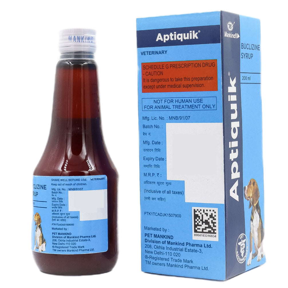 Mankind Aptiquik Syrup (Buclizine) for Dogs (200ml) Dogs-Pharmacy Mankind Pharmacy
