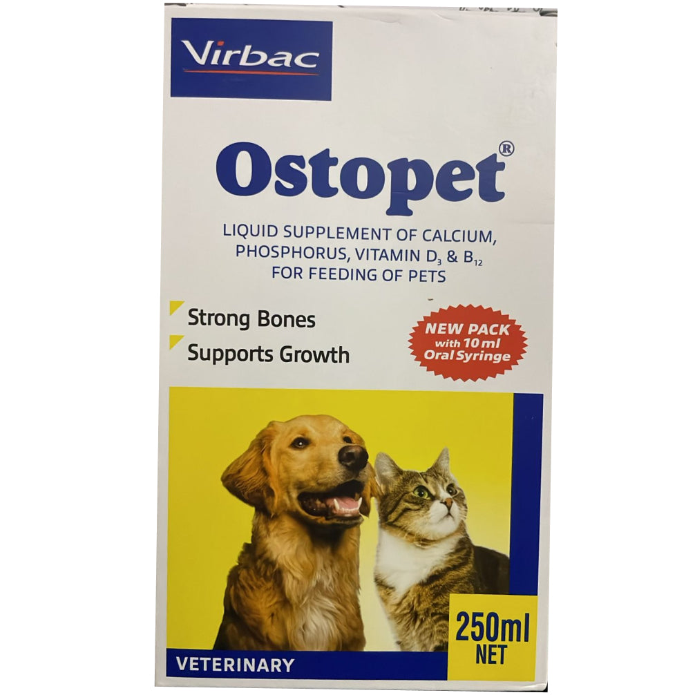 Virbac Ostopet Calcium Supplement Syrup and Vitabest Derm Omega 3+6 Syrup for Dogs and Cats (250ml) Combo Both-Pharmacy Exclusive Combo