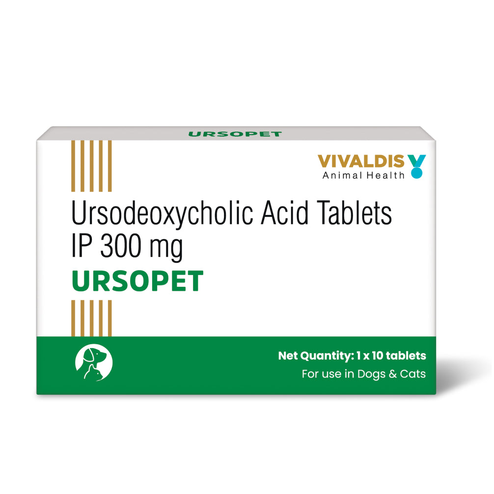 Vivaldis Ursopet Tablet 300mg (Ursodeoxycholic Acid) for Dogs & Cats Both-Pharmacy Vivaldis Pharmacy 1 strip (10 tablets)