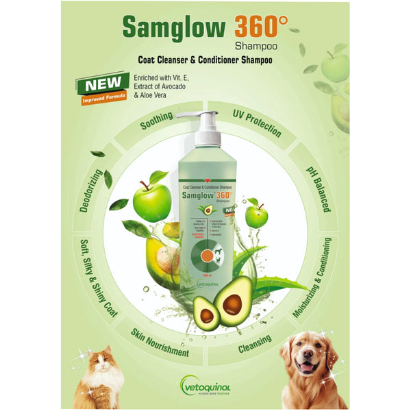 Vetoquinol Samglow 360 Coat & Conditioner Shampoo for Dogs and Cats