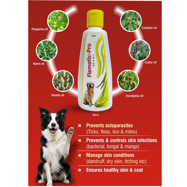Ttk Flematic Pro Herbal Skin Massage Oil with Antibacterial Antifungal & Ectoparasiticide action for Dogs