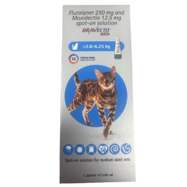 MSD Animal Health Bravecto 250mg (Fluralaner) Spot On Solution for Medium Sized Cats