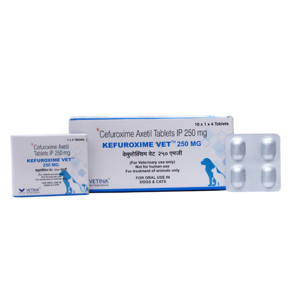 Vetina Kefuroxime Vet 250mg for Dogs and Cats (pack of 4 tablets)