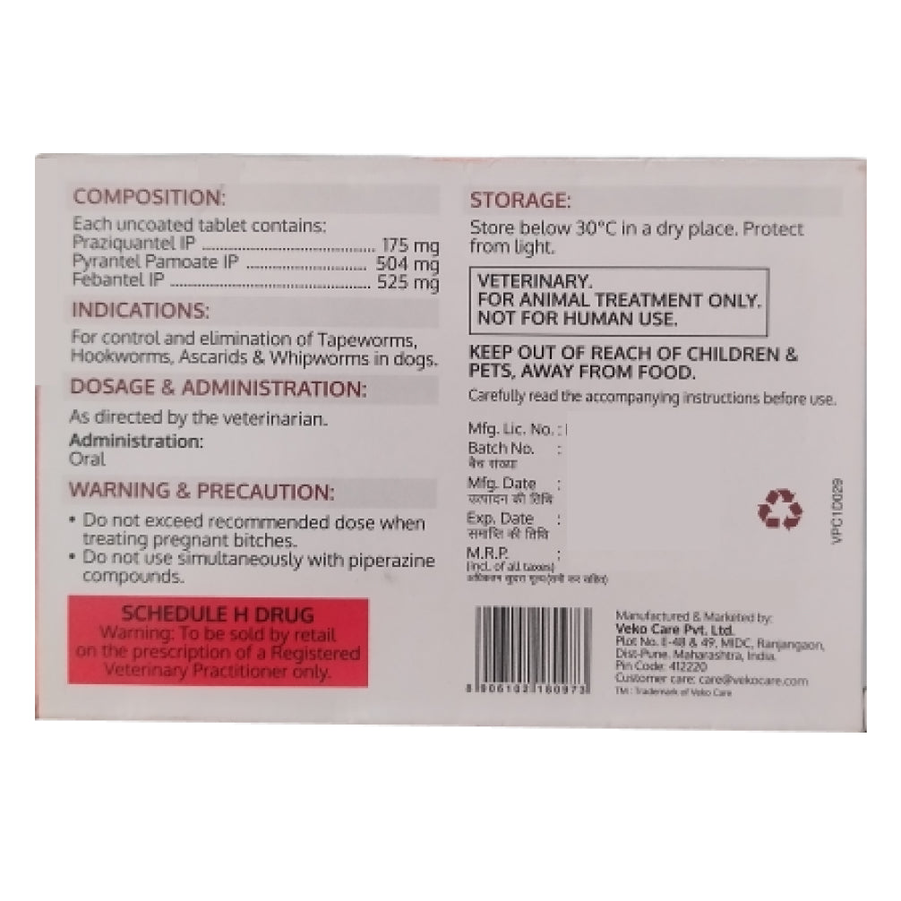 Veko Kick Tape Cat Dewormer - 10 Tablets - Free Shipping