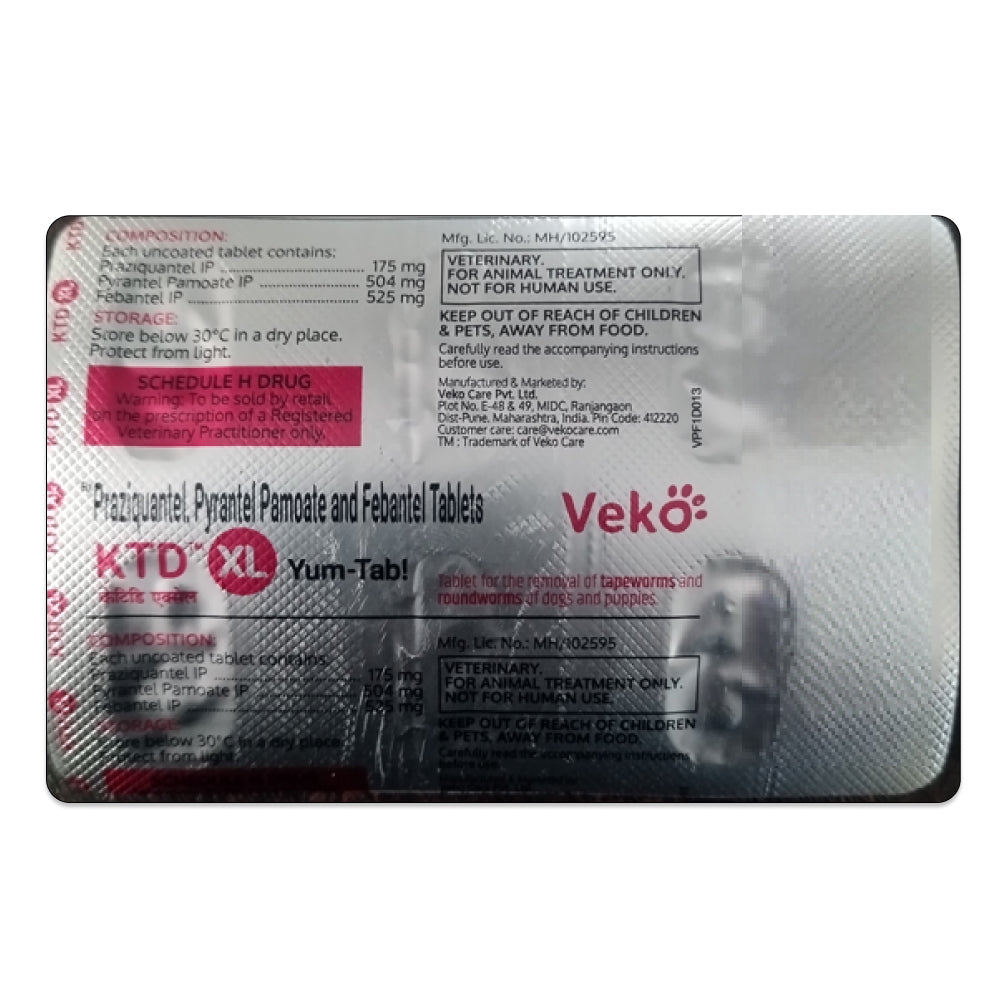 Veko KTD XL Yum Tablet Dewormer for Dogs (pack of 4 tablets)