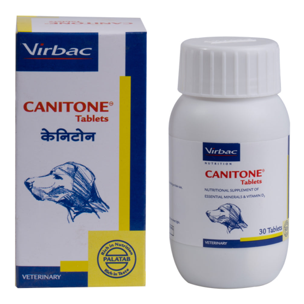 Virbac Canitone Tablets Calcium Supplement (30 tablets)and Vitabest Derm Omega 3+6 Syrup for Dogs &Cats (250ml) Combo Both-Pharmacy Exclusive Combo