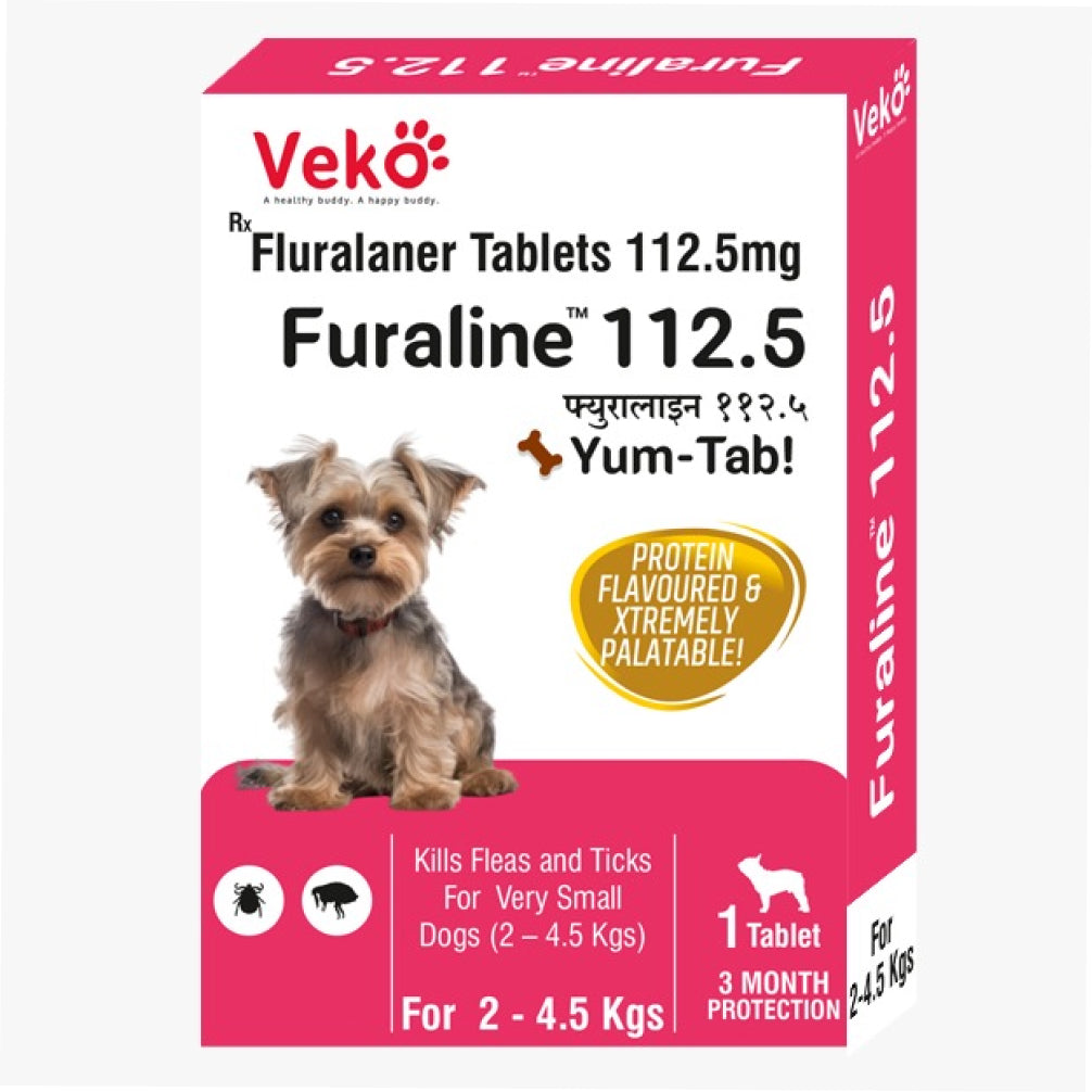 Veko Furaline Fluralaner 112.5mg Chewable Tick & Flea Tablets for Very Small Dogs (2 to 4.5kg) Dogs-Pharmacy Veko Pharmacy 1 Tablet