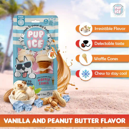 Pup Ice Vanilla and Peanut Butter Flavoured Waffle Cones Dog Treat