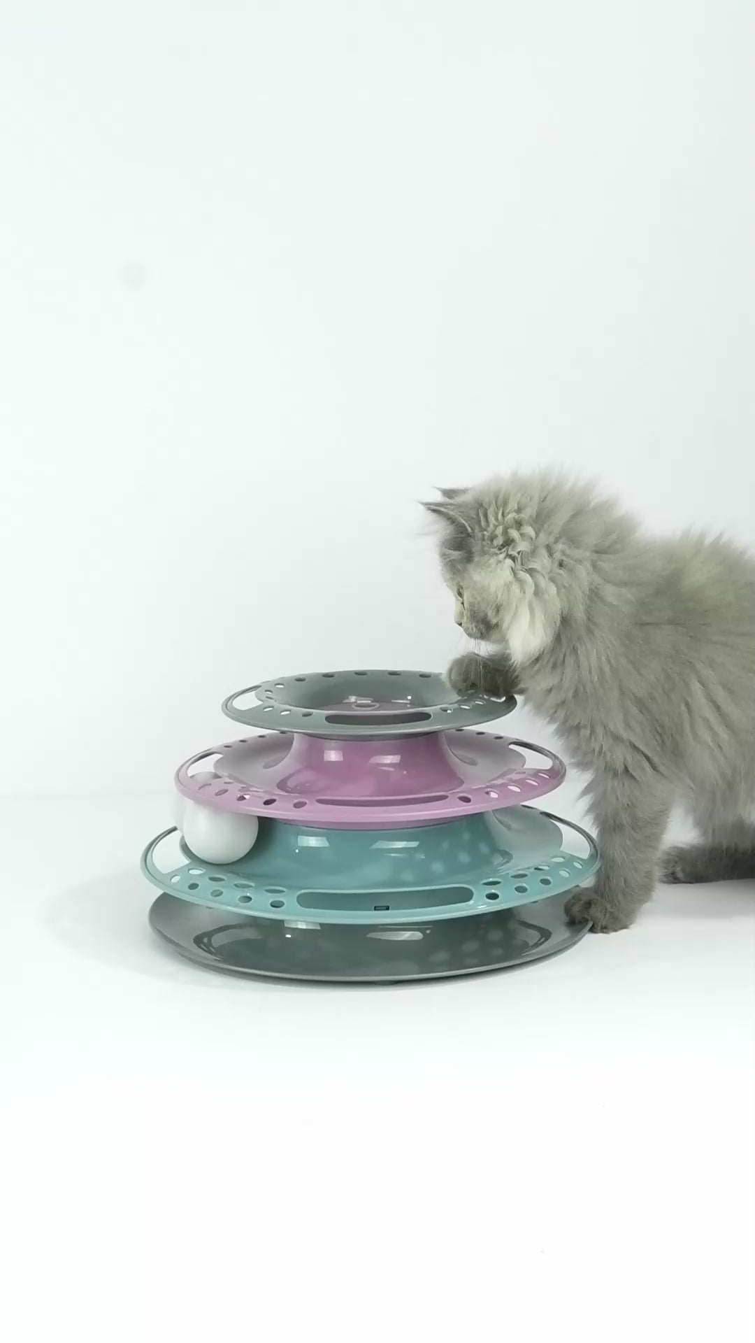 Trixie Circle Tower Catch the Balls Interactive Toy for Cats (Grey/Pink/Blue) Cats-Toys Trixie