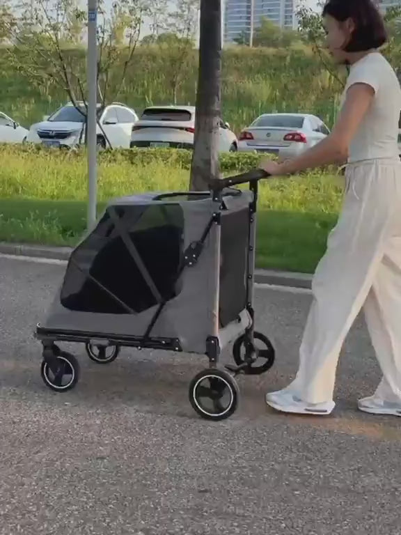Skatrs Foldable Travel Stroller with Ventilated Mesh Windows for Large Dogs (Grey)