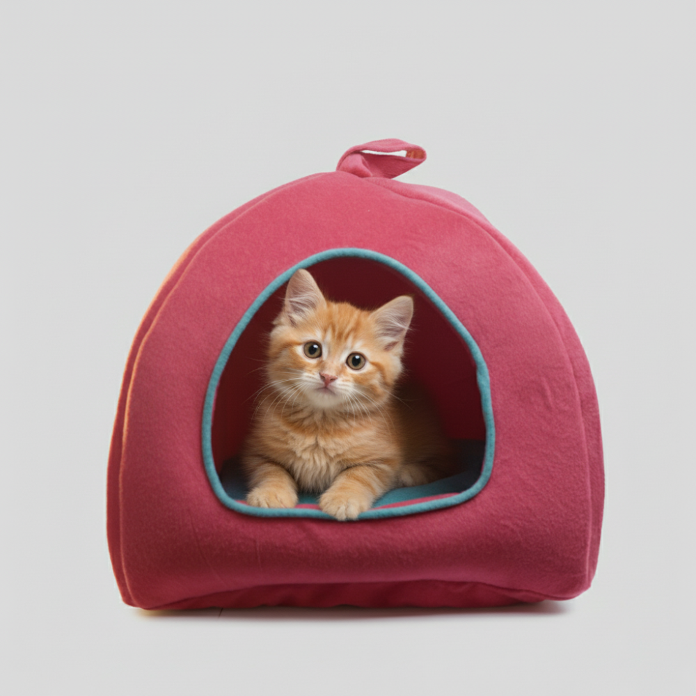 Skatrs Cozy House for Cats, Kittens and Small Dogs (Red and Teal Blue) Cats-Bedding, Mats & Travel Supplies Skatrs
