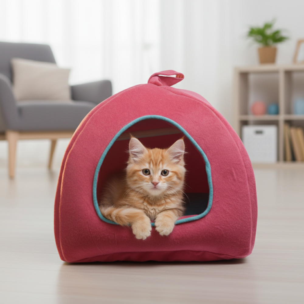 Skatrs Cozy House for Cats, Kittens and Small Dogs (Red and Teal Blue) Cats-Bedding, Mats & Travel Supplies Skatrs