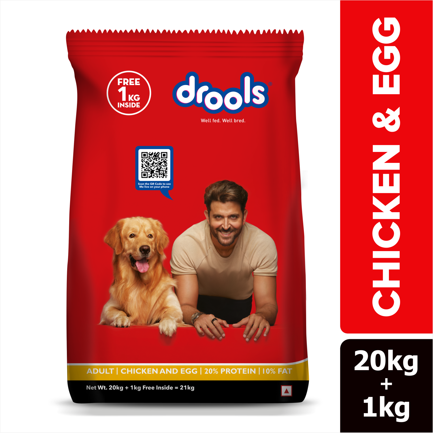 Buy Drools Chicken and Egg Adult Dog Dry Food 20 kg pack plus 1 kg free online at Supertails