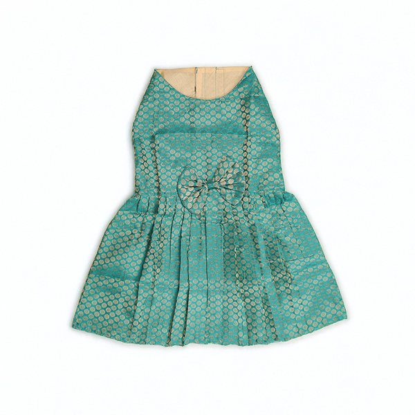 Skatrs Brocade Gold Printed Dress for Dogs and Cats (Teal)