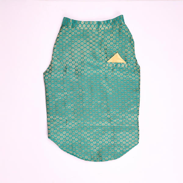 Skatrs Brocade Gold Printed Sherwani for Dogs and Cats (Teal)