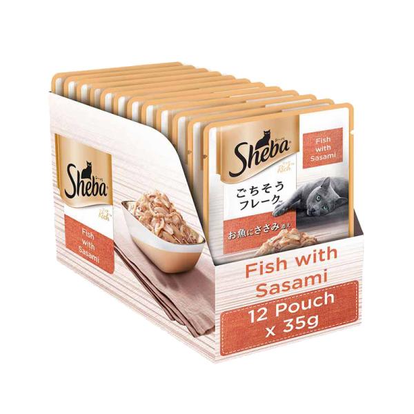 Sheba Fish with Dry Bonito Flake, Skipjack & Salmon Fish and Fish with Sasami Cat Wet Food Combo