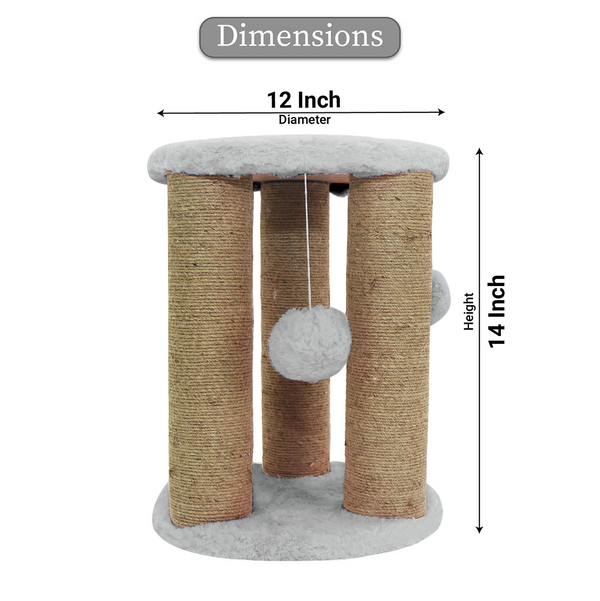 Furrlovers Natural Sisal & Scratching Post with Hanging Balls Playing Activity Tree for Cats (Grey)