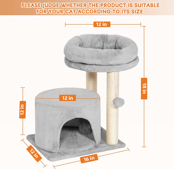 Furrlovers Tree with Condo & Elevated Perch for Cats (Grey)