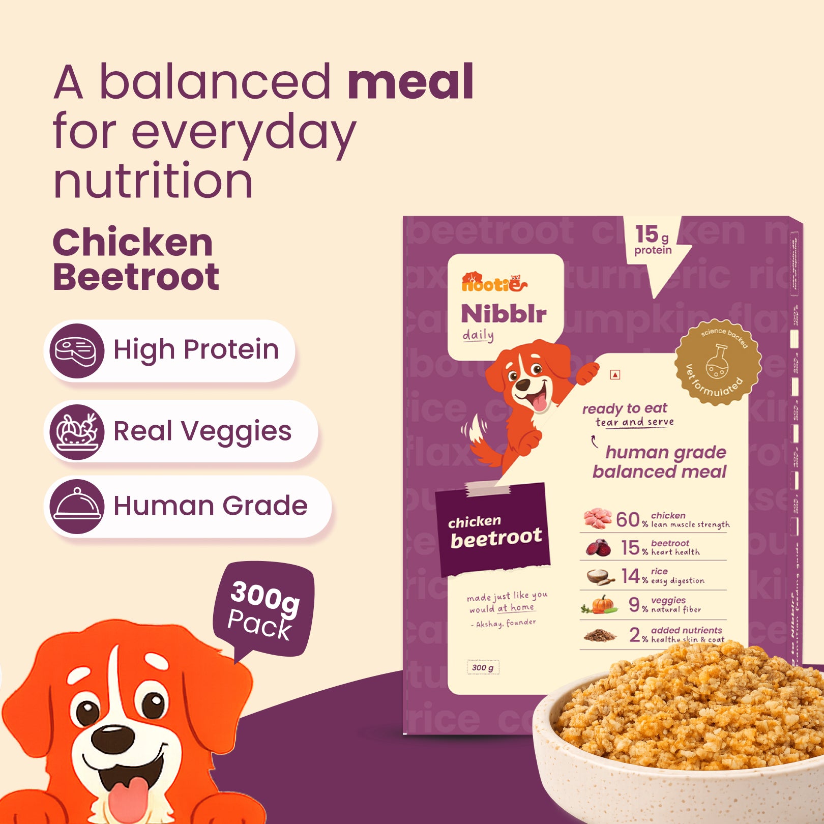 Nibblr By Nootie Wholesome Chicken Liver Beetroot & Rice Ready to Eat Meal Dog Wet Food Dogs-Fresh Food Nootie