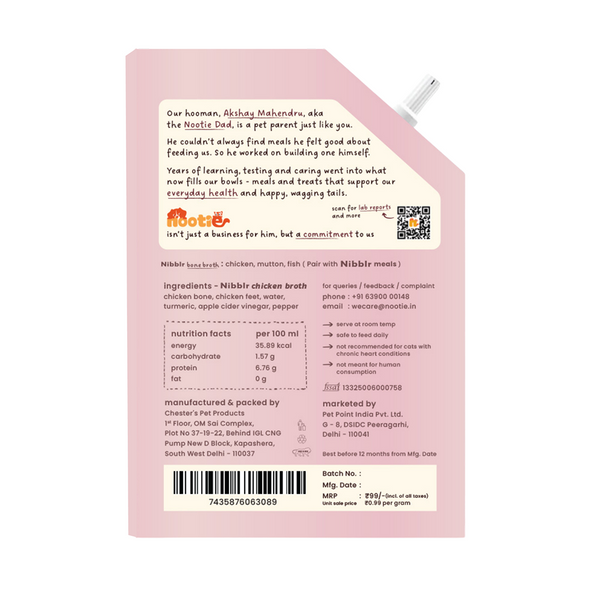 Nootie Nibblr Chicken Bone Broth Hydrating Meal Topper Cat Wet Food