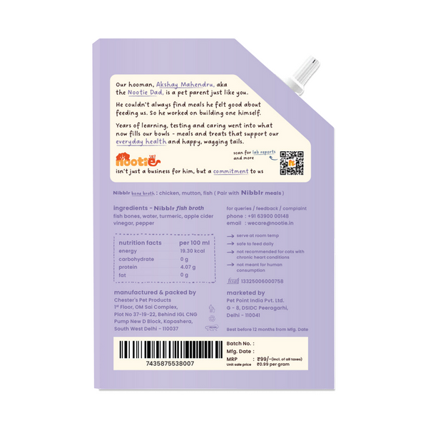 Nootie Nibblr Fish Bone Broth Hydrating Meal Topper Cat Wet Food